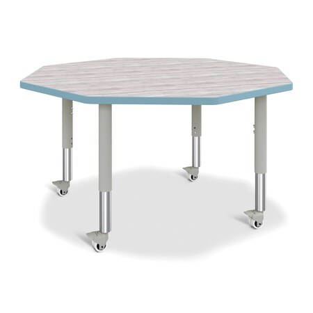 Jonti-Craft Berries Octagon Activity Table, 48 in. x 48 in., Mobile, Driftwood Gray/Coastal Blue/Gray 6428JCM452